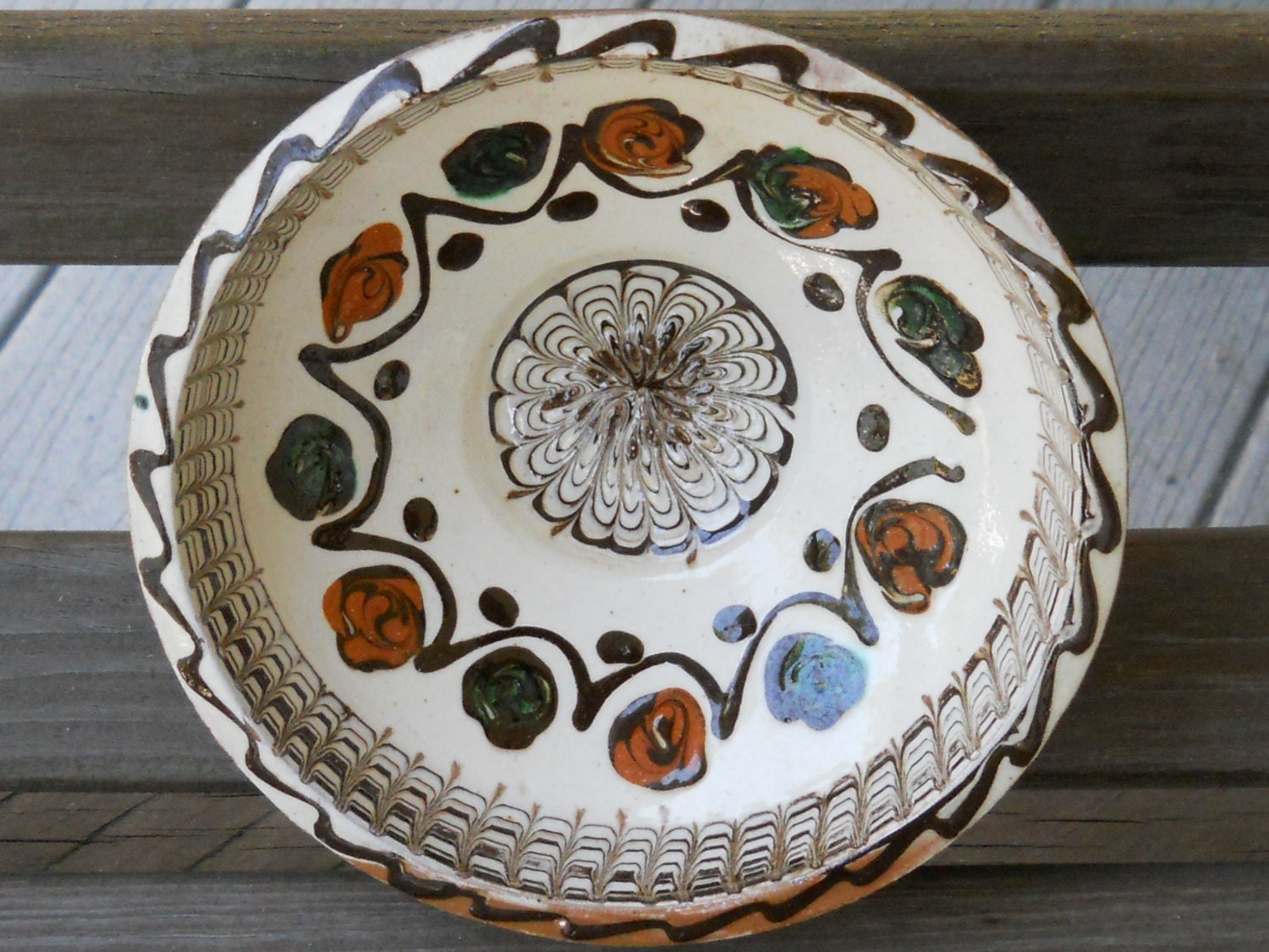 Vintage Romanian Pottery Bowl Folk Art