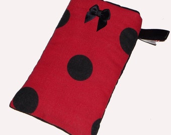Red Black Polka Dot Mobile Cellphone Ipod Gadget Case Pouch Sock PADDED - Gift Idea
