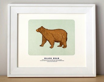 Black Bear, Illustrated, Letterpress Art Print