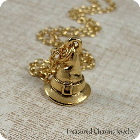 Witch's Hat Necklace Gold Witch Hat Charm on a Gold Cable