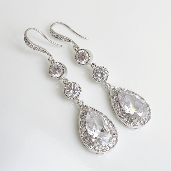 Crystal Teardrop Bridal Earrings Wedding Jewelry Long Wedding