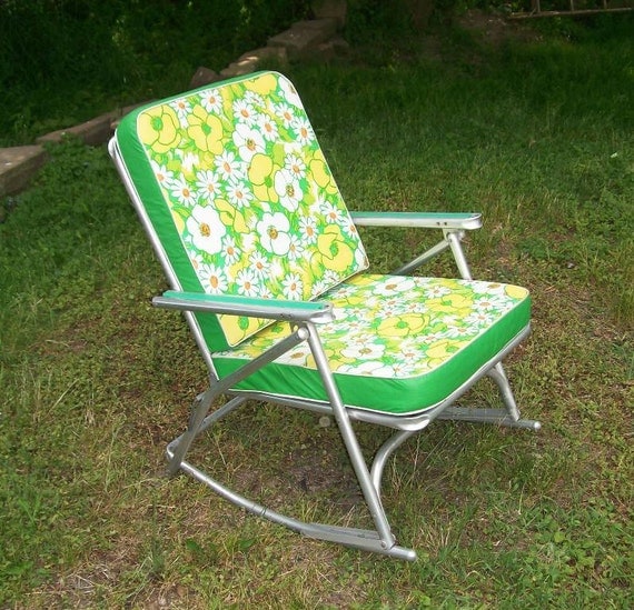 vintage 1950's aluminum rocking lawn chair padded cushion