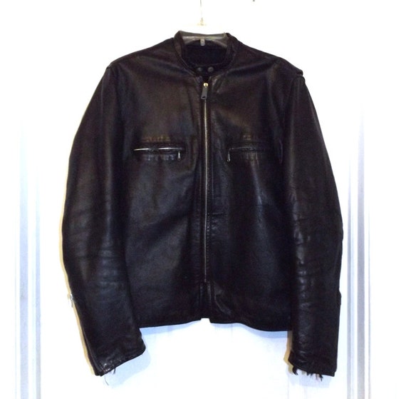 Items similar to vintage 1960's black leather motorcycle cafe jacket ...