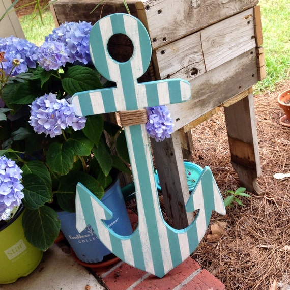 Wooden Anchor nautical decor with rope embellishments Any