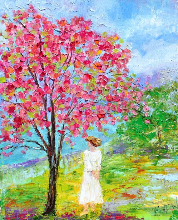 Original oil painting Spring Sunshine on canvas by Karen Tarlton impressionism impasto palette knife fine art