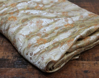 Brocade Fabric heavy synthetic silk Brocade fabric gold copper woven ...