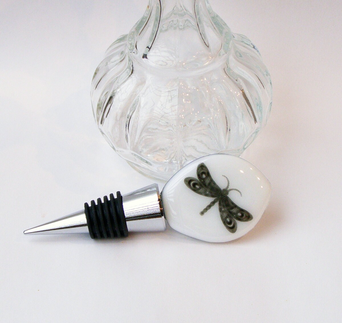 Wine Bottle Stopper Fused Glass Bottle Stopper White Glass