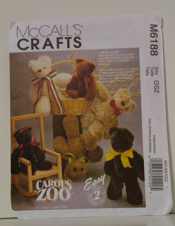 Carols Zoo Stuffed Animals Pattern McCalls Crafts 6188