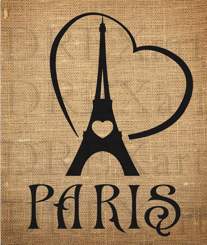PARIS Eiffel Tower Heart FRENCH STENCIL for Burlap by drexart