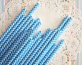 paper straw - 24 paper straws- blue chevron- party decor - set of 24- Ready to ship