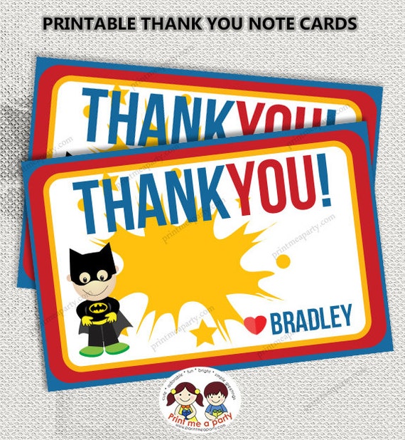 Superhero Personalized Thank You Cards-DIY Printable-Party Supply -superman thankyou notes-Favor Tags superman Party and boys superman Party