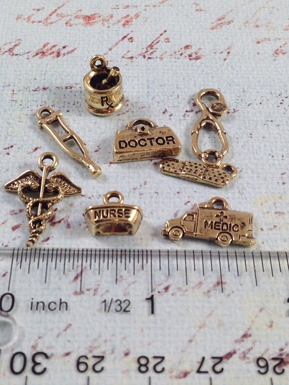 Items similar to Medical Charms, Doctor Charms, Nurse Charms, Medical Theme Charms, Gold, Qty 8