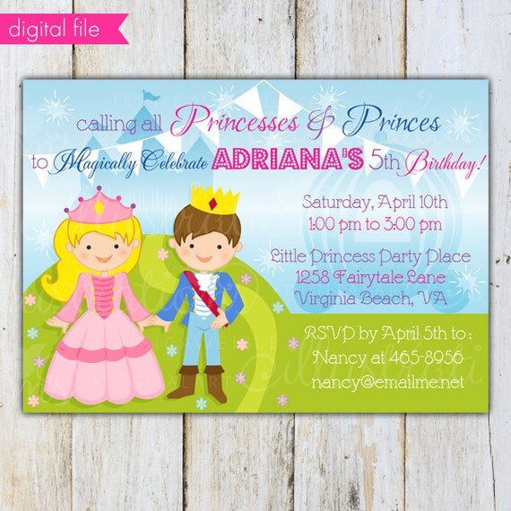 Little Prince & Princess Theme - Printable Invitation- BLANK or Custom Party Invitation- Princess Party Printable Invite Il_570xn