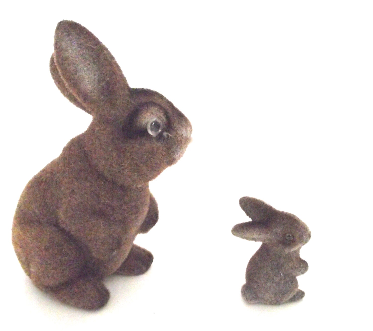 Vintage Pair of Flocked Plastic Brown Bunny Rabbits