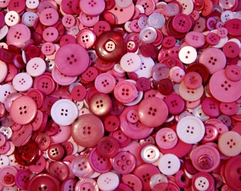 25 Berry Blend Button Mix,  Shades of Pink ,  Assorted sizes -  Grab Bag - Crafting -  Jewelry -  Collect (b260 -)