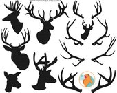 Deer Head Silhouettes, Antlers & Outlines - Buck - Doe - Reindeers - Stag - Digital ClipArt - PNG Images and Photohshop Brushes Il_170x135