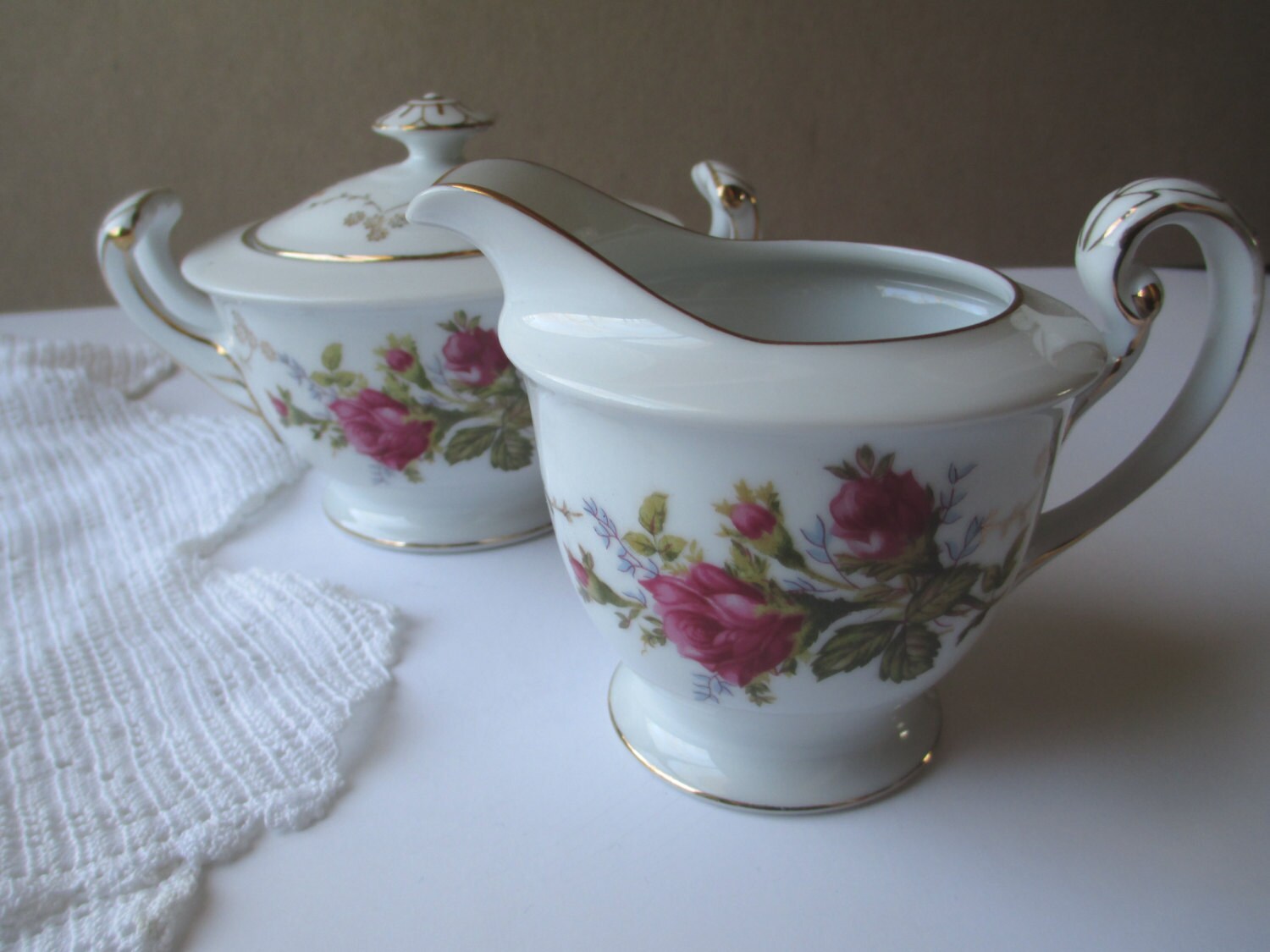 Vintage Summit Moss Rose Cream and Sugar Set So Regal Haute Juice