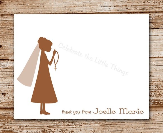 Set of 8 First Holy Communion Thank You Cards | Personalized | Religious | Brown Il_570xn