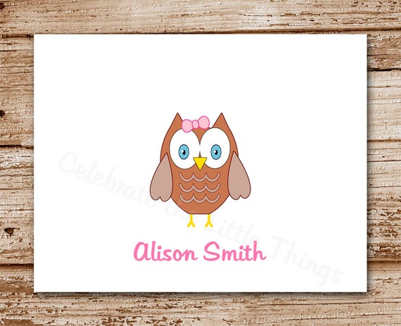 Set of 8 Owl Note Cards, Notecards for Girls | Personalized Stationery | Thank You Cards Il_570xn