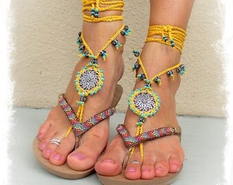 TREE of life BAREFOOT SANDALS leather Fringe sandals by GPyoga