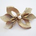 Vintage Brushed Gold Tone Ribbon and Leaf and Faux Pearl Brooch