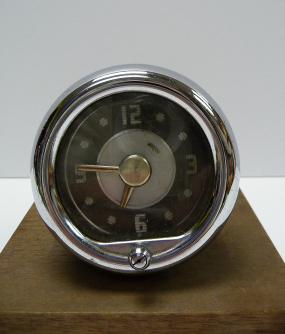 Vintage Ford Dash Clock Automobile Car Chrome and metal