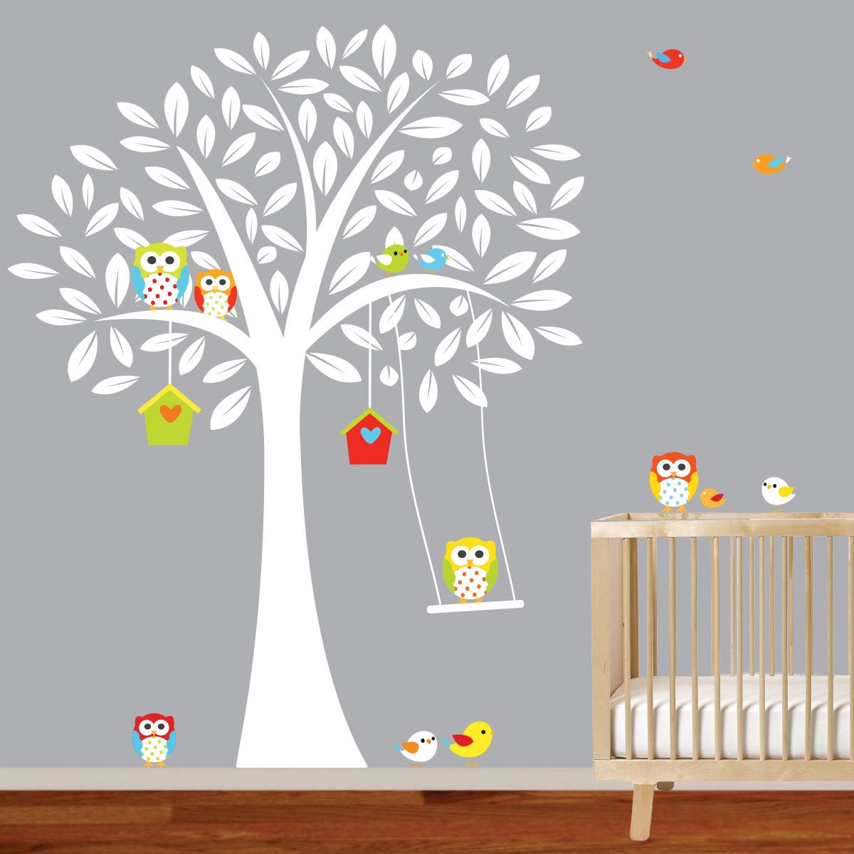 White Modern Vinyl Wall Decal Tree Set with by wallartdesign