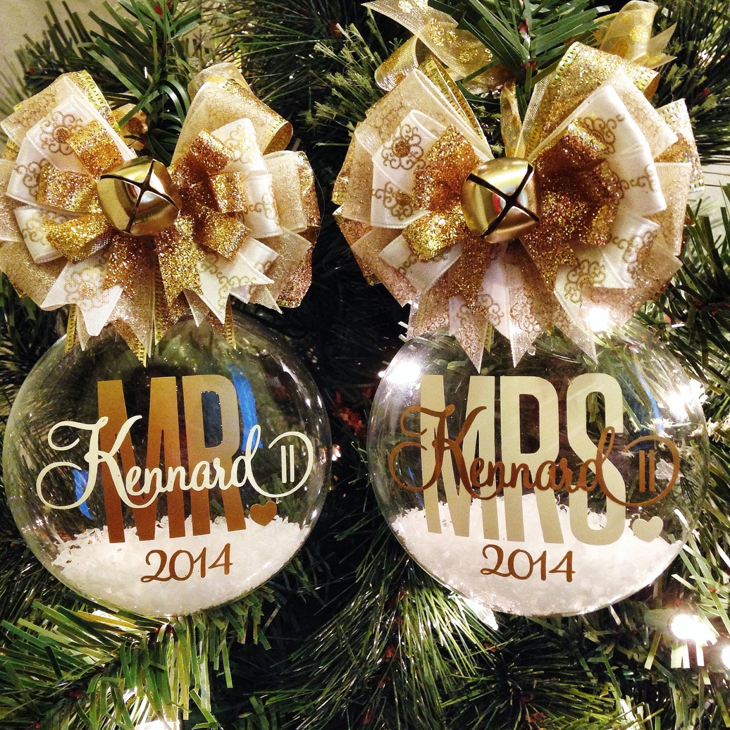 Personalized Wedding Ornament SET Bride Groom by crownandhoney