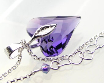 Tanzanite Heart Necklace Sterling Silver Swarovski Purple Crystal Heart Necklace Purple Heart Pendant Necklace