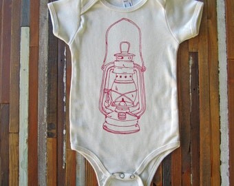 Organic Cotton Onesie - Screen Printed American Apparel Baby Onesie - Camping Lantern - Eco Friendly - Handmade - One Piece (You pick size)