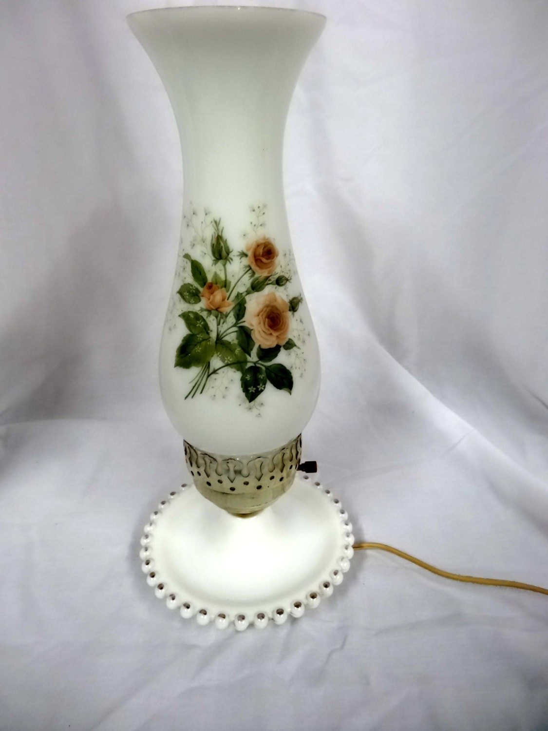 DixieAntiques Glass lamp Milk  hurricane Home and Electric pink White Lamp milk Hurricane by glass