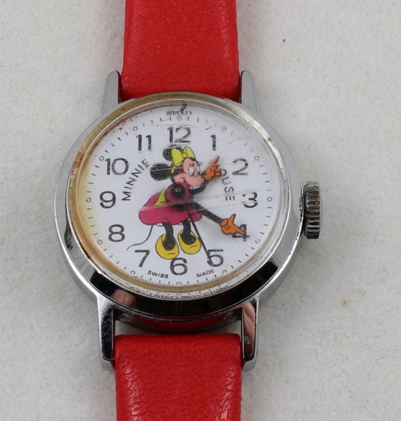 Vintage Bradley Swiss Minnie Mouse Watch Disney Red Band Girls