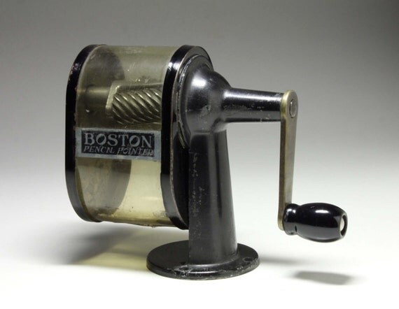 Vintage Boston Pencil Sharpener with Clear Plastic Cover