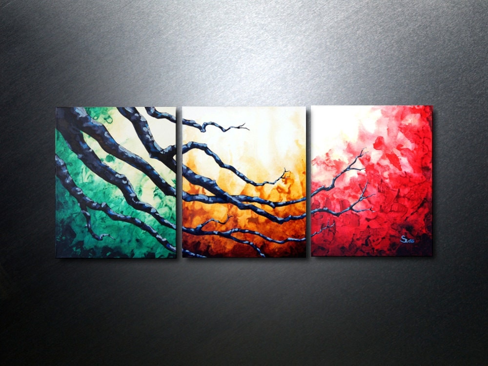 3 Piece Wall Art Abstract Acrylic Painting Triptych Wall