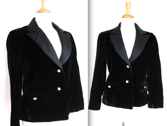 Vintage 1950s Blazer // 50s Black Velvet Hourglass Tuxedo Suit