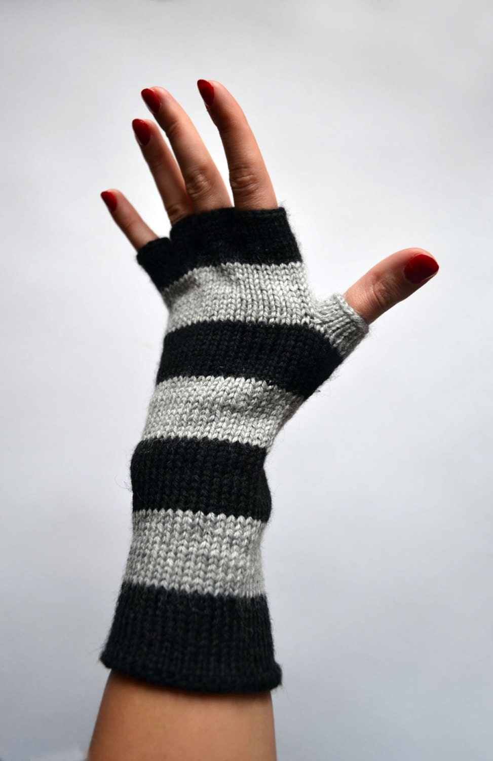 Striped Gray and Black Fingerless Gloves - Half Finger Gloves - Steampunk Striped Gloves - Fashion Gloves nO 88. steampunk buy now online