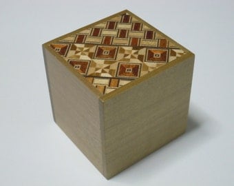 Japanese Puzzle box (Himitsu bako)- 2.2inch(56mm) Cube 2steps Yosegi for Beginner