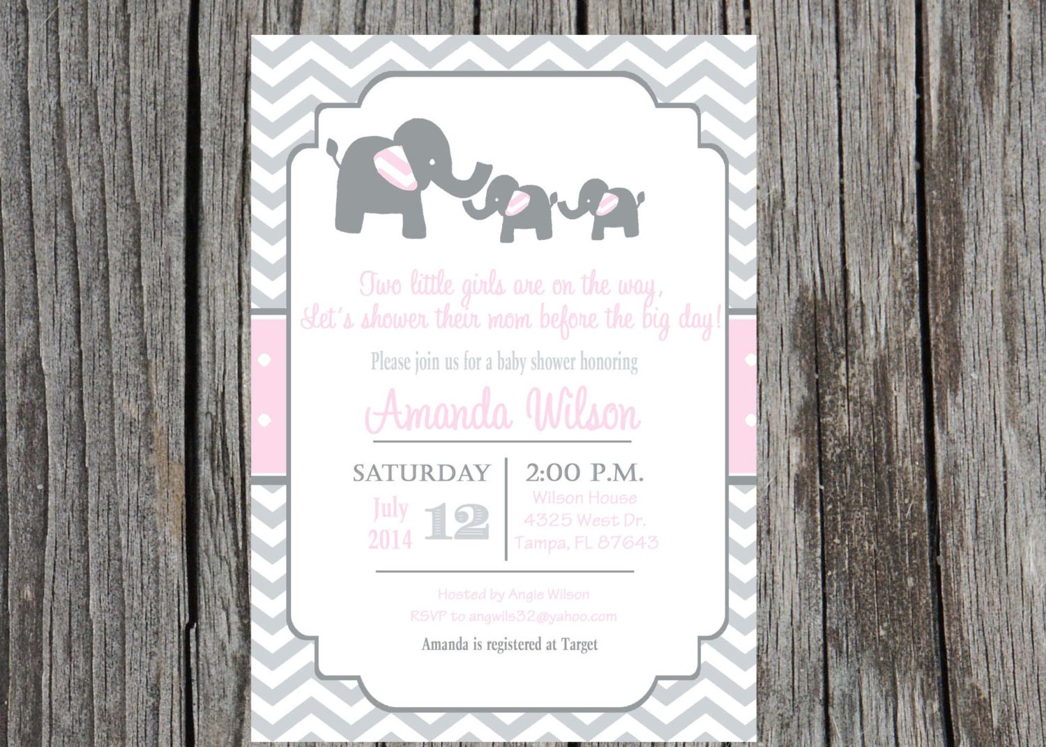 Elephant Baby Shower Invitation twin girls elephant baby