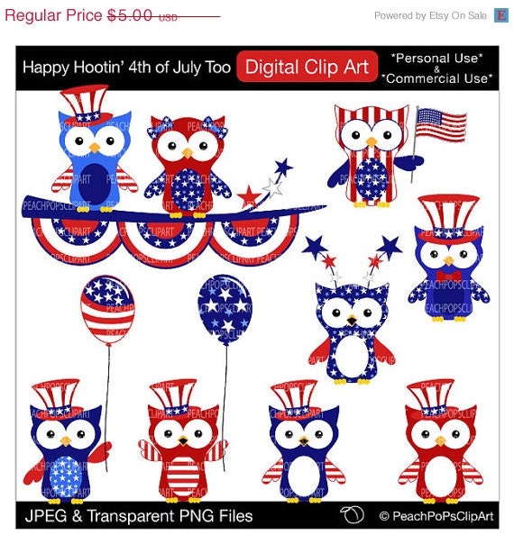 50% OFF SALE Fourth of July clipart - Happy Hootin 4th of ...