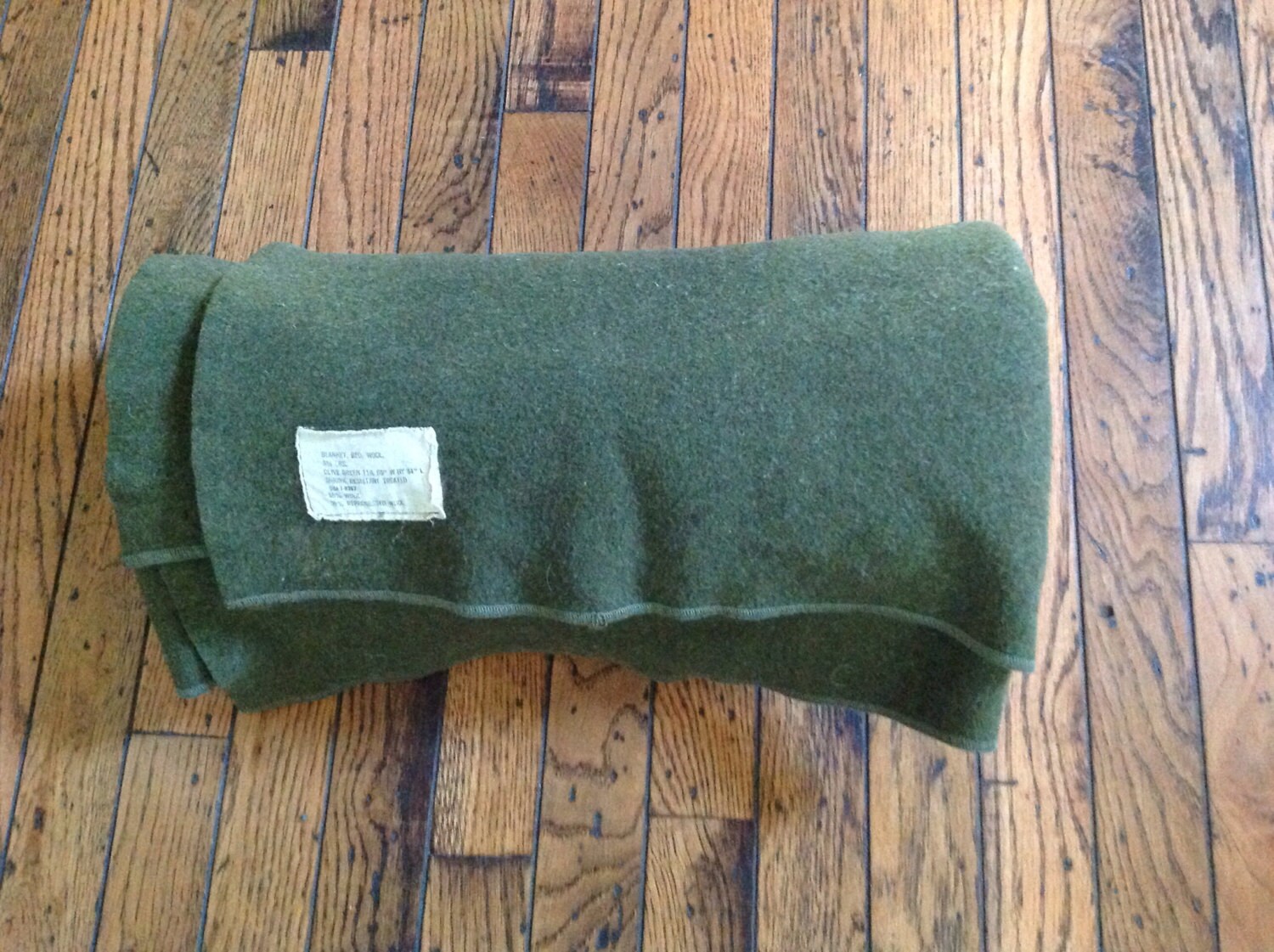 Vintage Army Military Olive Green Wool Blanket 65x84