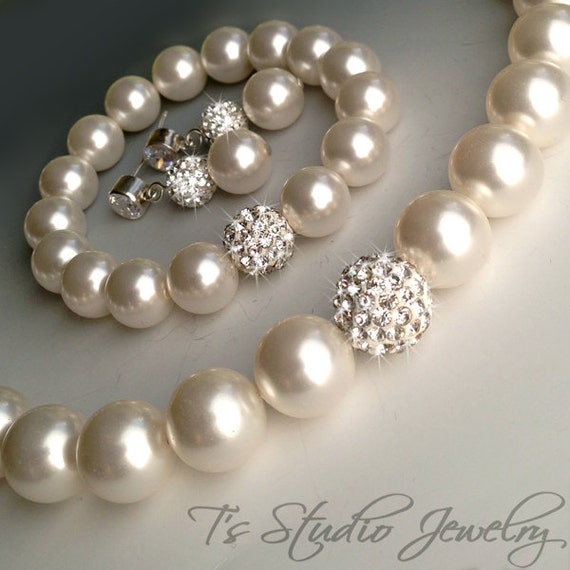 Crystal Pave and Pearl Bridal Bracelet - Disco Ball Rhinestone Bridesmaid Bracelet