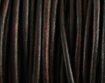 2mm Leather Cord, Antique Brown Cord, Distressed Leather, Round Cord, Genuine Leather, Natural Dye, Lead Free, Soft Leather, Choose Length