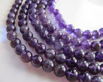AMETHYST Stone Beads in Purple, Smooth Round Gemstones, 5mm to 6mm, Half Strand, 32-33 Beads
