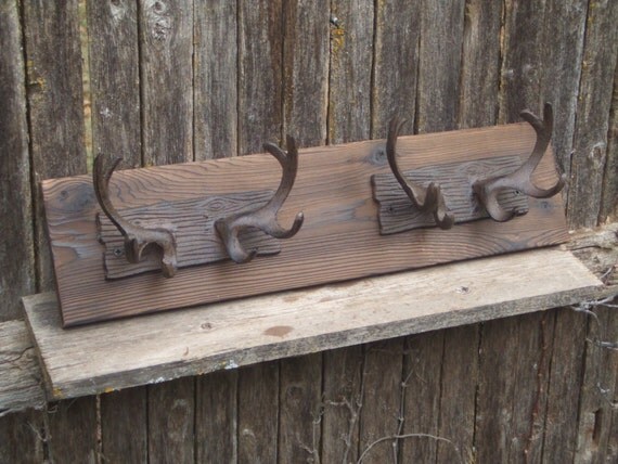 Rustic Cast Iron Double Deer Antler coat rack lodge