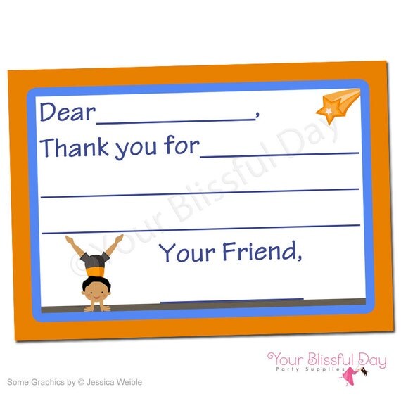 PRINTABLE Boy Gymnast Fill-in-the-Blank Thank You Cards #538 Il_570xn