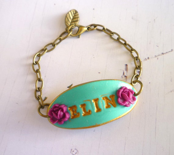 Custom Name Bracelet Girl Jewelry Baby girl Flower by Palomaria