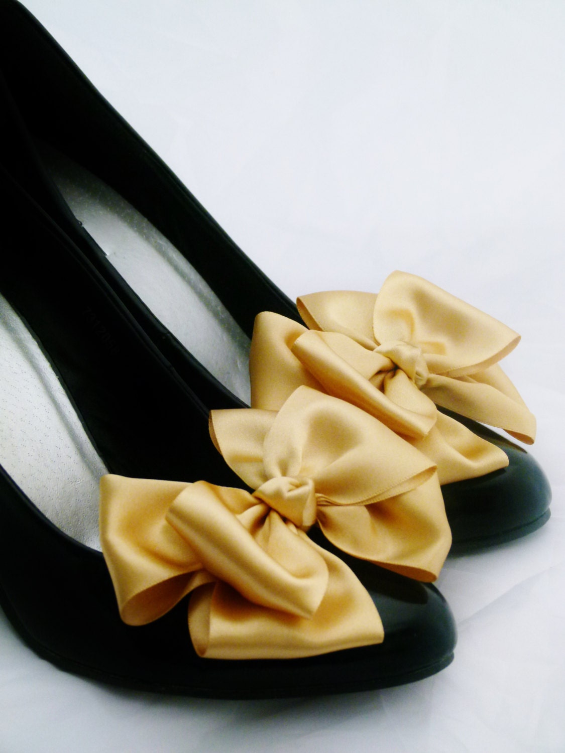 Gold Shoe Clips Pinup Burlesque Satin Bows for by SeriouslySassyx
