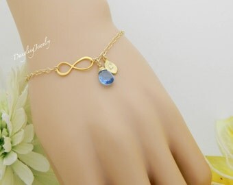 Custom Monogram Bracelet, GOLD Infinity Bracelet, Birthstone Initial Bracelet, Bridesmaid Jewelry, Bridesmaid Gift, Wedding Jewelry, New Mom