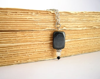 Minimal black onyx pendant, victorian necklace, gemstone necklace, layered necklace