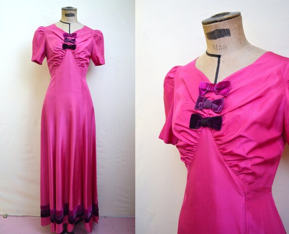 1930s Cerise pink taffeta evening dress with silk by Veramode